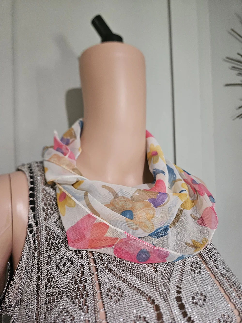 Vintage Silk Blend Floral Handkerchief Scarf Retro Cottagecore Neck Scarf